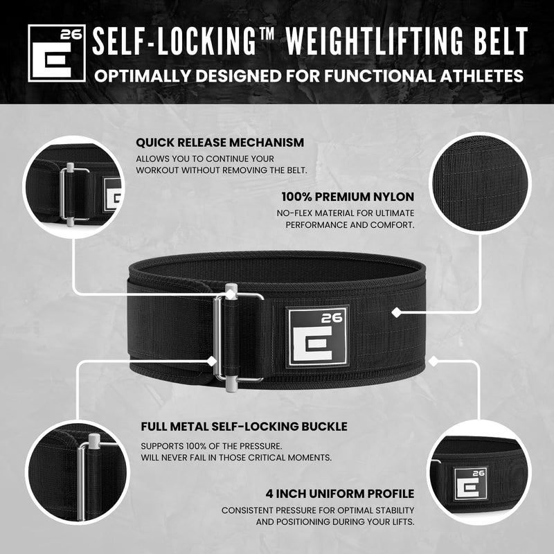 Element 26 Self-Locking Weight Lifting Belt - Premium Weightlifting Belt for Serious Functional Fitness, Power Lifting, and Olympic Lifting Athletes (26" - 30", Around Navel, Small, Black) - Image 3